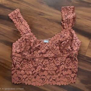 Free People Dream Away Longline Lace Bralette Top Size Medium Rust